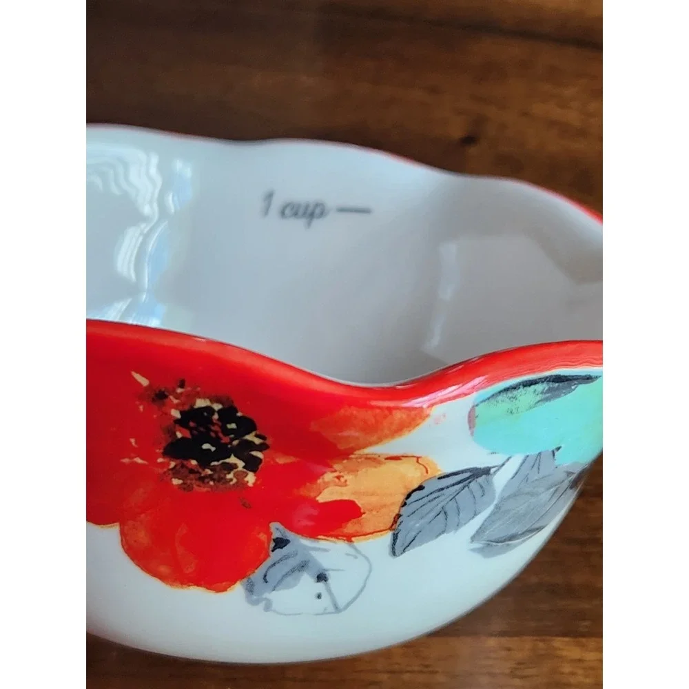 Set of 4 ceramic nesting measuring bowls Pioneer Woman Floral Colorful Scalloped
